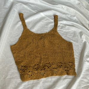 American Eagle Outfitters Mustard Yellow Crochet Cropped Tank Top
